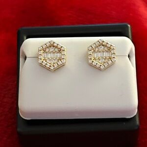 Luxury Gold Moissanite Diamond Hexagon‎ screwback Earrings UNISEX